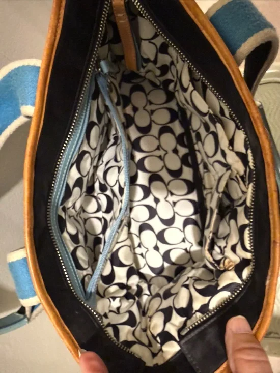 Coach 1941 Black Tote Bag with Light Blue Trim and Tan Accents - Picture 4 of 13